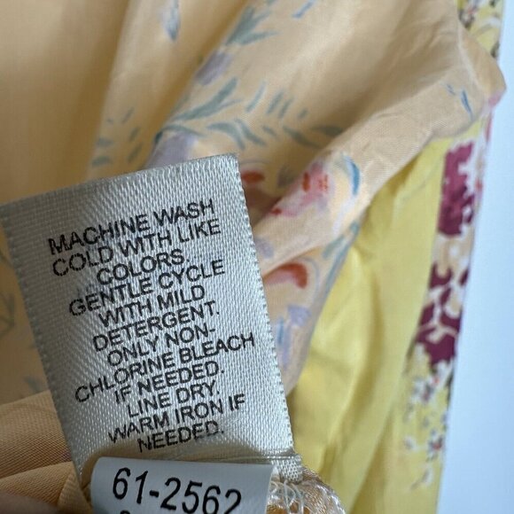 J Jill Ruffle Sheer Blouse Button Front Size S Floral Yellow Orange Cottagecore - Picture 8 of 14